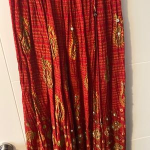 Red East Indian mirror skirt in 100% cotton